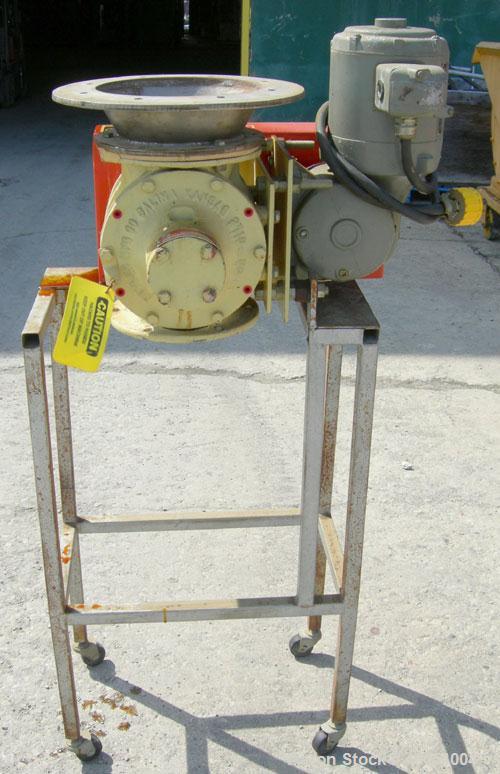 Used Premier Pneumatics heavy duty airlock rotary valve, model HDR-GG-76-8NH-2-RT-T3, 304 stainless steel. Approximately 6" diameter x 6" wide 8 vane open end rotor,(.10) cubic feet per revolution. 6...