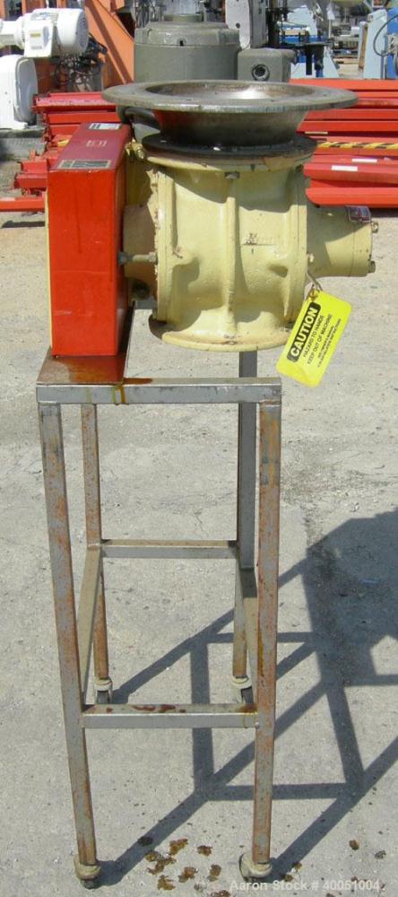 Used Premier Pneumatics heavy duty airlock rotary valve, model HDR-GG-76-8NH-2-RT-T3, 304 stainless steel. Approximately 6" diameter x 6" wide 8 vane open end rotor,(.10) cubic feet per revolution. 6...
