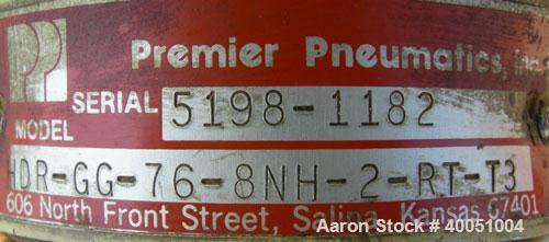 Used Premier Pneumatics heavy duty airlock rotary valve, model HDR-GG-76-8NH-2-RT-T3, 304 stainless steel. Approximately 6" diameter x 6" wide 8 vane open end rotor,(.10) cubic feet per revolution. 6...