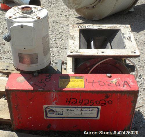 Used Horizon Systems Rotary Airlock, Model F94G0441, 304 Stainless Steel. Approximate 10" x 10" open vaned rotor, approximately 0.27 cubic feet per revolution, based on 100% pocket fill. Driven by a ...