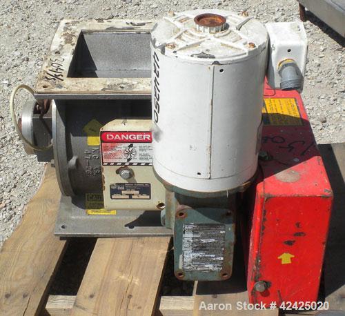 Used Horizon Systems Rotary Airlock, Model F94G0441, 304 Stainless Steel. Approximate 10" x 10" open vaned rotor, approximately 0.27 cubic feet per revolution, based on 100% pocket fill. Driven by a ...