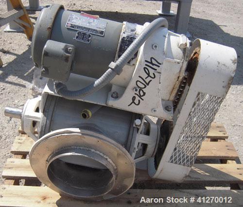 Used Kice Heavy Duty Rotary Airlock, Model VBDS10X8, 304 stainless steel. Approximate 10’’ diameter x 8" wide closed vane rotor, approximately .33 cubic feet per revolution. Driven by a 3/4 hp, 3/60/...