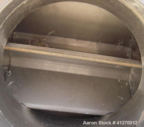Used Kice Heavy Duty Rotary Airlock, Model VBDS10X8, 304 stainless steel. Approximate 10’’ diameter x 8" wide closed vane rotor, approximately .33 cubic feet per revolution. Driven by a 3/4 hp, 3/60/...
