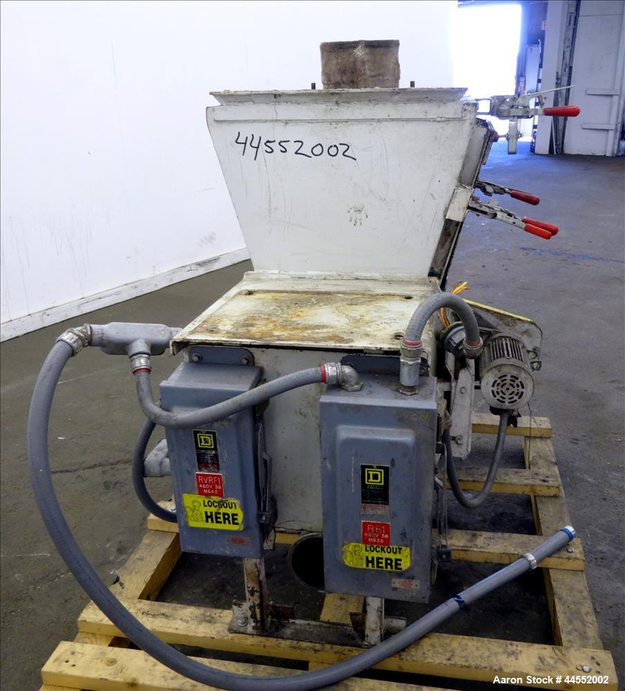Used Kice finish product transfer system airlock, model VPOT18X15X15, carbon steel. Approximately 1.93 cubic feet per revolution. Driven by a 1 hp gear motor, 29 to 1 ratio. Serial# 13175927737
