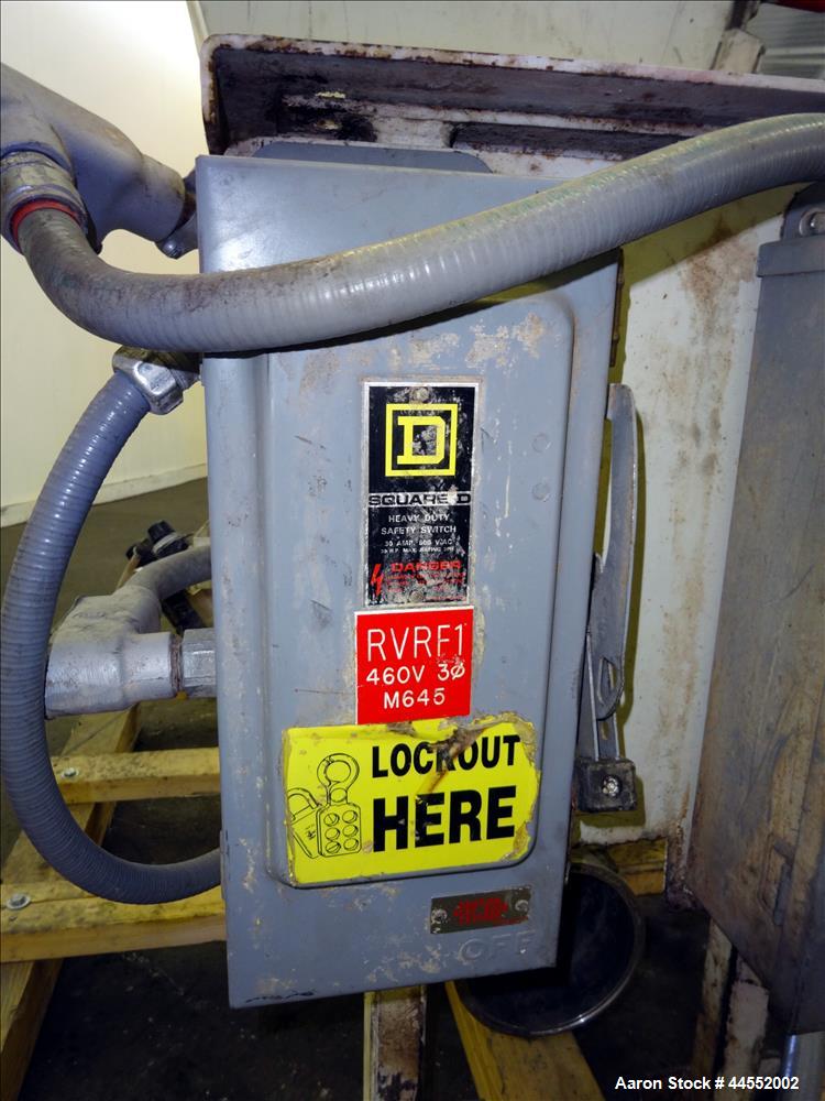 Used Kice finish product transfer system airlock, model VPOT18X15X15, carbon steel. Approximately 1.93 cubic feet per revolution. Driven by a 1 hp gear motor, 29 to 1 ratio. Serial# 13175927737