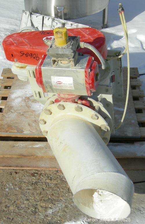 USED: Mac multi duty rotary air lock, model M50103, carbon steel. 10"diameter x 10" wide. Approximate 8 vane closed rotor. (.41) cubic feet dispersed per revolution. Driven by a 3/4 hp, 3/60/208-230/...