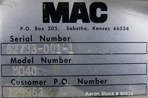 USED: Mac multi duty rotary air lock, model MD40, carbon steel. 10"diameter x 10" wide. Approximate 8 vane open rotor. (.41) cubic feet dispersed per revolution. Driven by a 3/4 hp, 3/60/208-230/460 ...