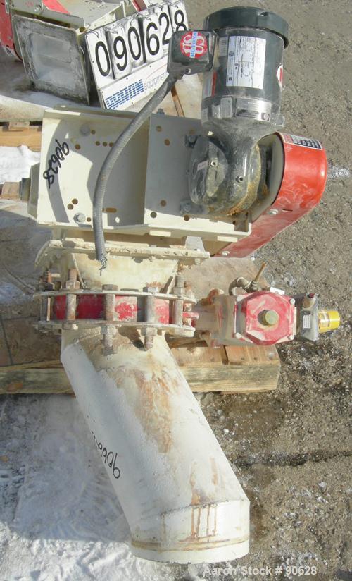 USED: Mac multi duty rotary air lock, model MD40, carbon steel. 10"diameter x 10" wide. Approximate 8 vane open rotor. (.41) cubic feet dispersed per revolution. Driven by a 3/4 hp, 3/60/208-230/460 ...