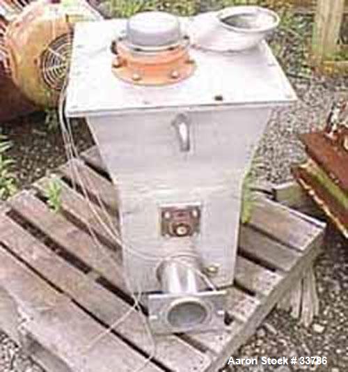 Used Screw Feeder, 304 Stainless Steel, 18" x 24" x 18" deep. Has delumper bar. Has additional product bin 20" x 20" x 18" deep with capacitance probe. Unit is chain and sprocket driven by 1/2 hp, 3/...