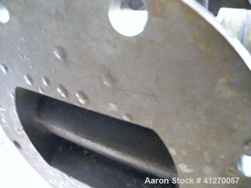Used Carolina Conveying Heavy Duty Blow Thru Rotary Airlock, model Size 8, 317 stainless steel. Approximately 8" diameter x 8" wide 8 vane open end rotor, .190 cubic feet per revolution, approximatel...