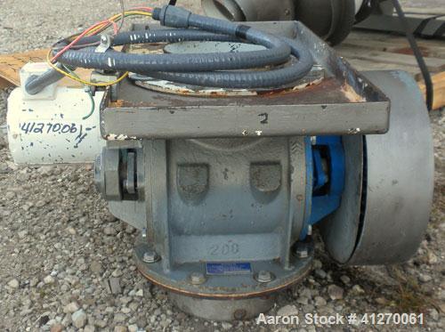 Used Sunco Powder Systems Rotary Airlock, carbon steel. Approximately 8" diameter x 8" wide open vane rotor. 8" inlet/outlet. Driven by a 3/4 hp, 3/60/208-230/460 volt, 1725 rpm gearmotor, ratio 23.5...