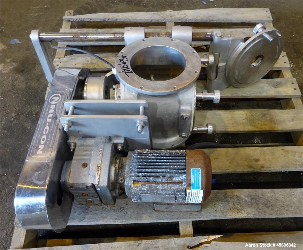 Used- Nu-Con Equipment Rotary Valve, Model DT375DEMU, Stainless Steel. Approximate 0.176 Cubic feet per revolution. 7-1/2" D...