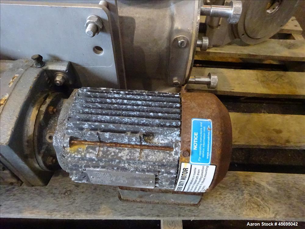 Used Nu-Con Equipment Rotary Valve, Model DT375DEMU, Stainless Steel. Approximate 0.176 Cubic feet per revolution. 7-1/2" Diameter x 7-1/2" wide 8 blade open vane rotor. Top feed, bottom discharge. D...