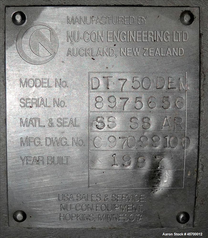 Used-Nu-Con Engineering Stainless Steel Rotary Valve, Model  DT750DEM, S/N: 8975656. Includes USDA sanitary non-stick rotor,...