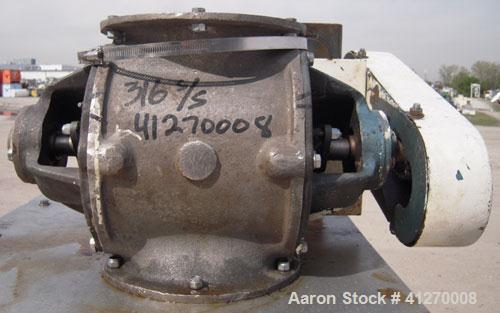 Used Prater-Sterling Heavy Duty Airlock Rotary Valve, Model PAV-8C, 316 Stainless Steel. Approximately 8" diameter x 8" wide 8 blade open end rotor, 6 cubic feet per minute at 25 rpm. 8" inlet/outlet...