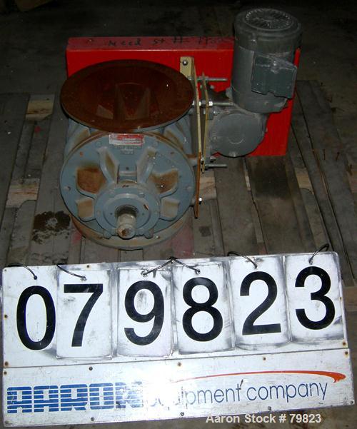 USED:Premier Pneumatics maximum duty rotary air lock, model MDRFS1110Carbon steel, 10" diameter x 10" wide, approx 10 van open rotor. .44cu ft dispersed per revolution. Driven by a 3/4 hp, 3/60/208-2...