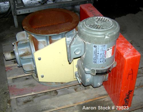 USED:Premier Pneumatics maximum duty rotary air lock, model MDRFS1110Carbon steel, 10" diameter x 10" wide, approx 10 van open rotor. .44cu ft dispersed per revolution. Driven by a 3/4 hp, 3/60/208-2...