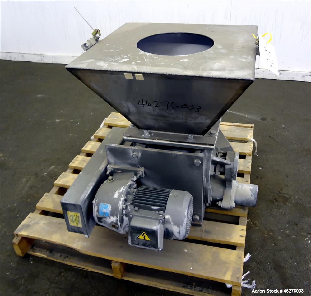 Used Rotolok Blowing Seal Rotary Valve, Model 28BSRCS08B, 316 Stainless Steel. Approximately 12" diameter x 12" wide open vane rotor. Approximate capacity 405 cubic feet per hour at 14 rpm. Driven by...