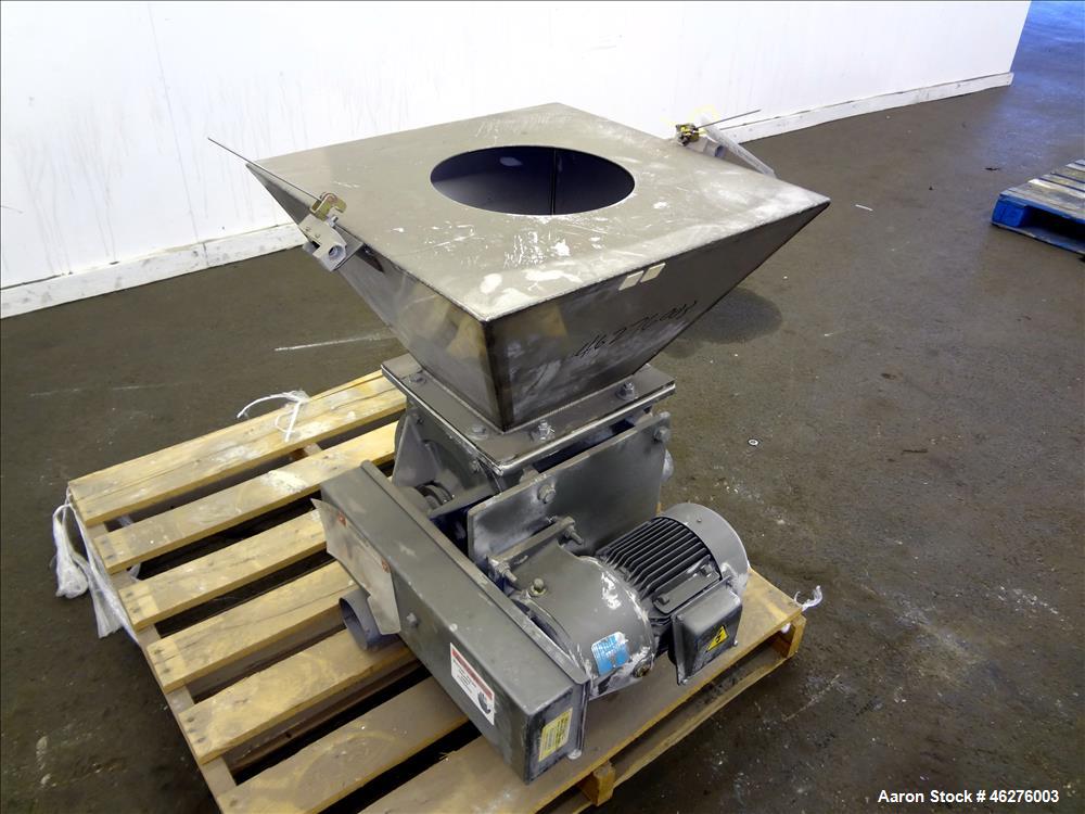 Used Rotolok Blowing Seal Rotary Valve, Model 28BSRCS08B, 316 Stainless Steel. Approximately 12" diameter x 12" wide open vane rotor. Approximate capacity 405 cubic feet per hour at 14 rpm. Driven by...