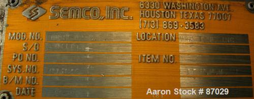 Used Semco Rotary Valve, Model OBRV-02, Cast Iron Housing. Approximate 8" x 10" carbon steel open rotor, approximately 2.4 cubic feet per minute. Driven by a 1 hp, 3/60/230/460 volt, 1750 rpm gear mo...