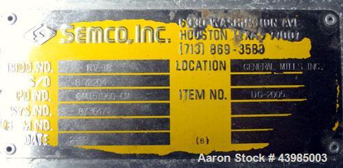 Used Semco Rotary Valve, Model RV-18, cast iron housing. Approximately 12” X 15” carbon steel open end rotor, approximately 5.4 cubic feet of material per minute. Driven by a 2 hp, 3/60/230/460 volt,...