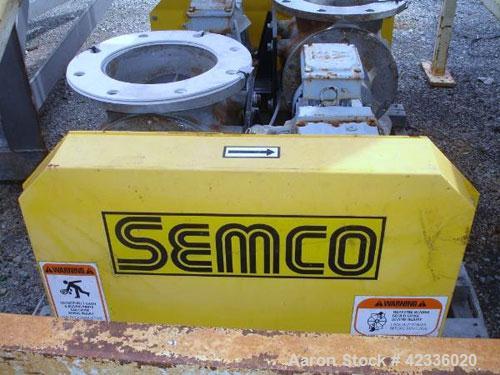 Used Semco 8" Rotary Airlock, Model RV-308, Stainless Steel. 8" Diameter inlet/outlet flange, 15" overall height with (.5) hp, 330/575 volt motor with carbon steel hopper.