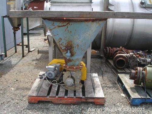 Used Semco 8" Rotary Airlock, Model RV-308, Stainless Steel. 8" Diameter inlet/outlet flange, 15" overall height with (.5) hp, 330/575 volt motor with carbon steel hopper.