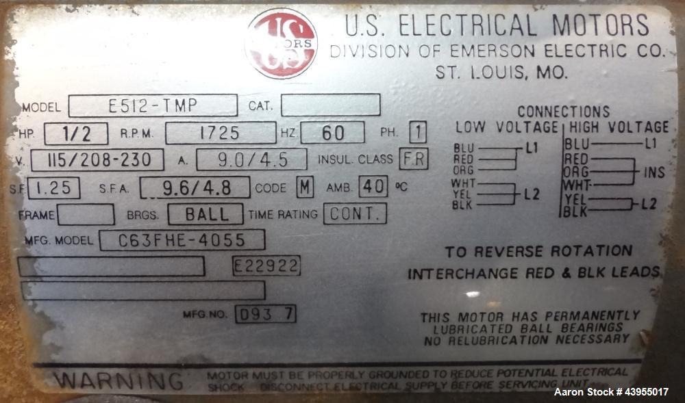 Used Semco Rotary Valve, Model XHD-6, Aluminum Housing. Approximate 0.10 cubic feet per revolution. Driven by a 1/2 hp, 1/60/115/208-230 volt, 1725 rpm gear motor, ratio 39 to 1. Includes a hopper. M...