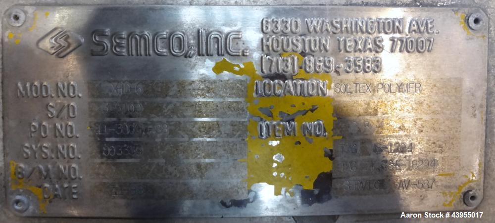 Used Semco Rotary Valve, Model XHD-6, Aluminum Housing. Approximate 0.10 cubic feet per revolution. Driven by a 1/2 hp, 1/60/115/208-230 volt, 1725 rpm gear motor, ratio 39 to 1. Includes a hopper. M...