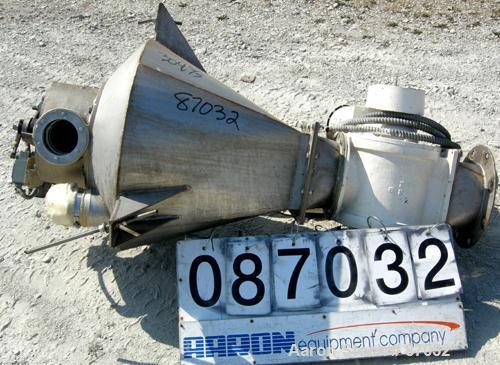 Used Shick Rotary Valve, Model T225-2A, Cast Iron Housing. Approximate 8" x 8", 347 stainless steel, open rotor. Driven by a 3/4 hp, 3/60/208-230/460 volt, 1140 rpm gear motor. Includes a 304 stainle...