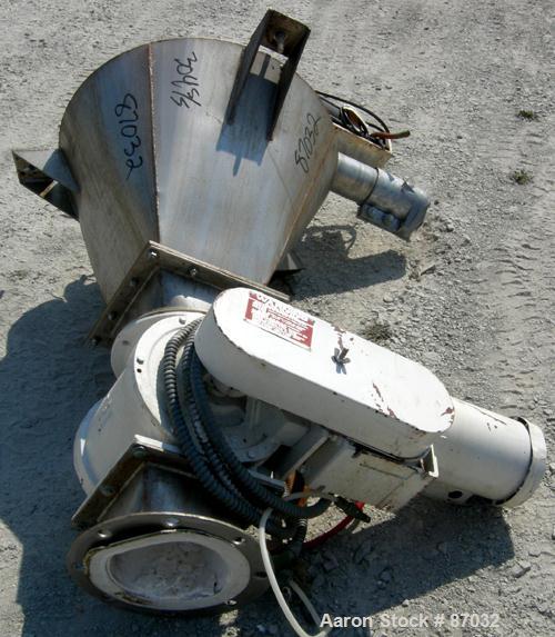 Used Shick Rotary Valve, Model T225-2A, Cast Iron Housing. Approximate 8" x 8", 347 stainless steel, open rotor. Driven by a 3/4 hp, 3/60/208-230/460 volt, 1140 rpm gear motor. Includes a 304 stainle...