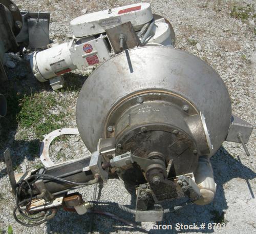 Used Shick Rotary Valve, Model T225-2A, Cast Iron Housing. Approximate 8" x 8", 347 stainless steel, open rotor. Driven by a 3/4 hp, 3/60/230/460 volt, 1150 rpm gear motor. Includes a 304 stainless s...