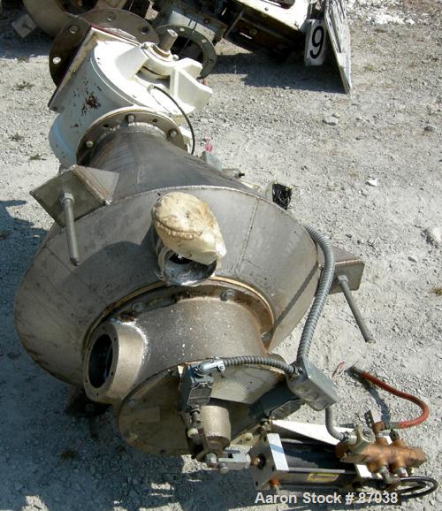 Used Shick Rotary Valve, Model T225-2A, Cast Iron Housing. Approximate 8" x 8", 347 stainless steel, open rotor. Driven by a 3/4 hp, 3/60/208-230/460 volt, 1150 rpm gear motor. Includes a 304 stainle...