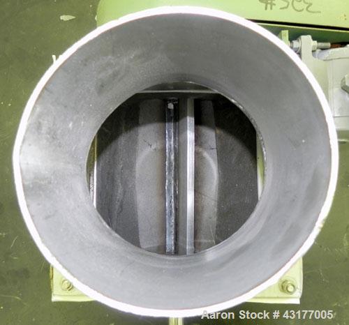 Used Smoot Type 5 Rotary Valve, Model FT9, 316 Stainless Steel. Approximately 0.27 cubic feet per revolution.  8" Diameter x 8" wide open vane 304 stainless steel rotor.  8" x  8’’ Inlet/outlet. Driv...