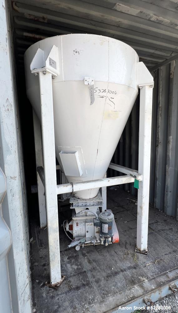 Used Best Engineering Hopper with Rotary Airlock Feeder. Smoot Co KC KS rotary airlock feeder driven by 1hp, 3/60/208-230/460 volt, 1750rpm motor. Hopper 53-1/2" diameter x 14-1/2" straight side x 55...