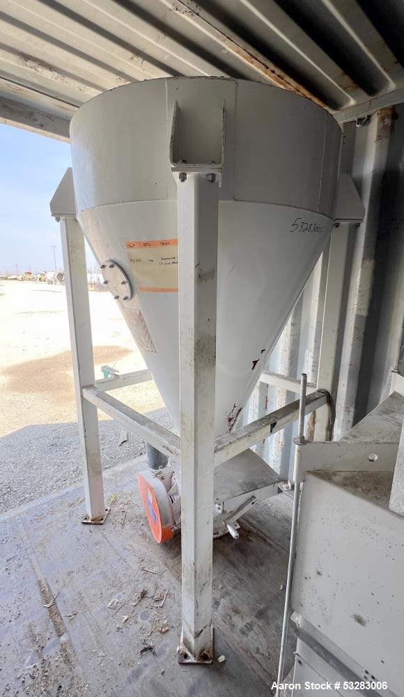 Used Best Engineering Hopper with Rotary Airlock Feeder. Smoot Co KC KS rotary airlock feeder driven by 1hp, 3/60/208-230/460 volt, 1750rpm motor. Hopper 53-1/2" diameter x 14-1/2" straight side x 55...
