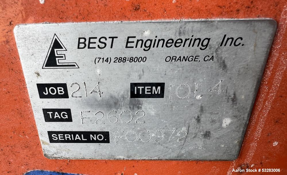 Used Best Engineering Hopper with Rotary Airlock Feeder. Smoot Co KC KS rotary airlock feeder driven by 1hp, 3/60/208-230/460 volt, 1750rpm motor. Hopper 53-1/2" diameter x 14-1/2" straight side x 55...