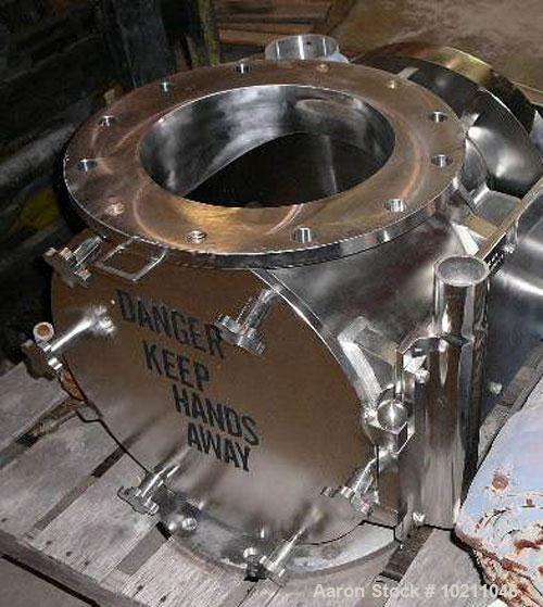 Used 12" Diameter Young Shallow Pocketed Rotary Valve, stainless steel, size 12CA-HC-SA CL15. Shop #10750-1. Pharmaceutical grade. 1 hp Spartan motor, 1765 rpm, 460 volt, 213TC frame. SM-Cyclo gear r...