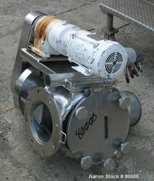 USED: Young rotary valve, size 8, model 8CA-HC, 316 stainless steel. 8" diameter x 12" wide chamber. Unit requires a rotor. Easy access, cantilevered design. 8" inlet/outlet. Driven by a 1 hp, 3/60/2...