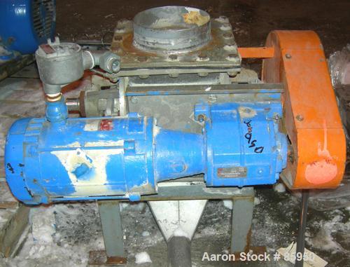 USED: Young Industries rotary valve, model 8INLH, 304 stainless steel.8" x 8". 8 vane closed rotor, approx .182 cubic feet per revolution.8" x 8" inlet/outlet. Driven by a 1/2 hp, 3/60/230/460 volt X...