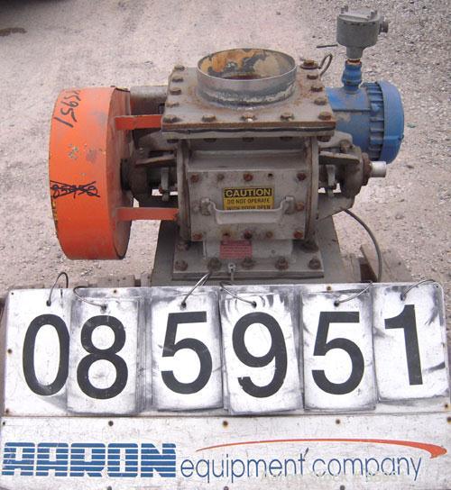 USED: Young Industries Rotary Valve, Model 8INLH, 304 stainless steel. 8" x 8". 8 vane closed rotor, approx .182 cubic feet per revolution. 8" x 8" inlet/outlet. Driven by a 1/2 HP, 3/60/230/460 Volt...