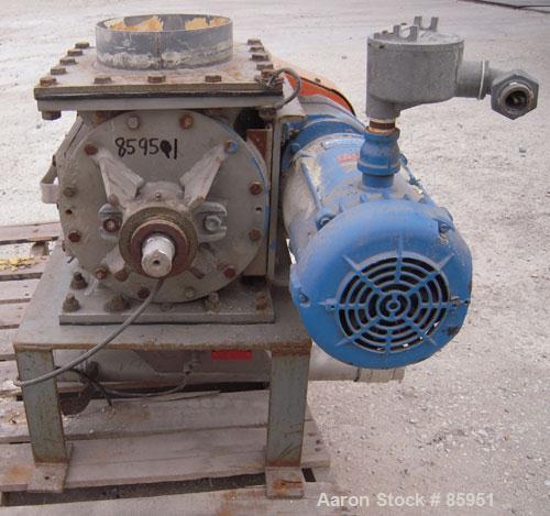 USED: Young Industries Rotary Valve, Model 8INLH, 304 stainless steel. 8" x 8". 8 vane closed rotor, approx .182 cubic feet per revolution. 8" x 8" inlet/outlet. Driven by a 1/2 HP, 3/60/230/460 Volt...
