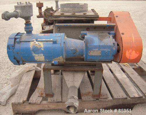 USED: Young Industries Rotary Valve, Model 8INLH, 304 stainless steel. 8" x 8". 8 vane closed rotor, approx .182 cubic feet per revolution. 8" x 8" inlet/outlet. Driven by a 1/2 HP, 3/60/230/460 Volt...