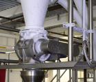 Used AZO Rotary Airlock, Model AL200, stainless steel. Includes a receiving hopper and stainless steel cyclone. Driven by an approximate 3 hp motor.