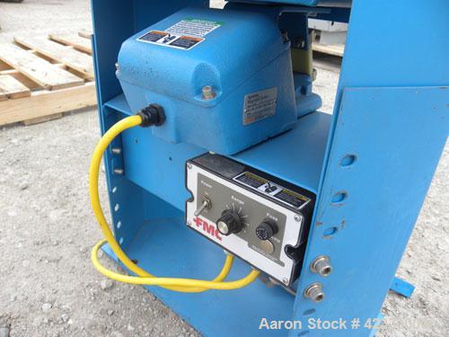 Used FMC Magnetic Vibratory Feeder, model F-010B, carbon steel. Approximately 10’’ wide x 20’’ long pan, 60 hz/115 volt. Includes an FMC controller and a B21911 supply hopper. Mounted on an adjustabl...
