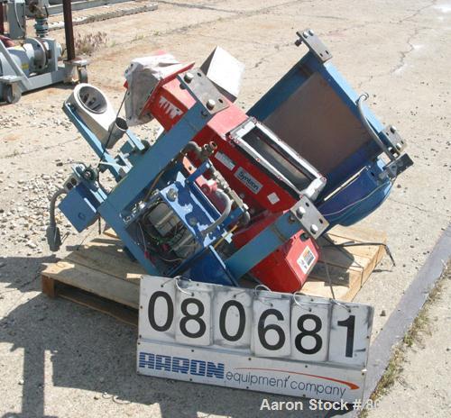 USED: FMC Syntron electromagnetic vibrating feeder, model F212B, 430 stainless steel clad. 8" wide x 30" long x 4" deep trough. Top inlet end outlet. 60/460 volt. Includes controller panel.