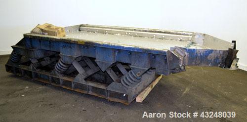 Used Kinergy Vibratory Feeder, 304 Stainless Steel. Single deck, 2 separation Approximate 48" wide x 96" long deck with approximate 3/8" diameter screen holes. End discharge with chute. Driven by a 1...