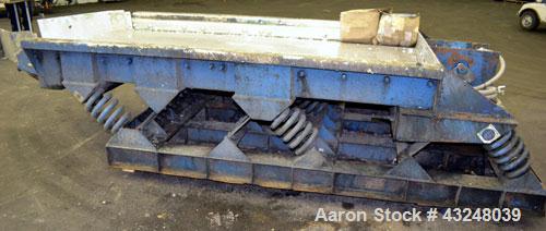Used Kinergy Vibratory Feeder, 304 Stainless Steel. Single deck, 2 separation Approximate 48" wide x 96" long deck with approximate 3/8" diameter screen holes. End discharge with chute. Driven by a 1...
