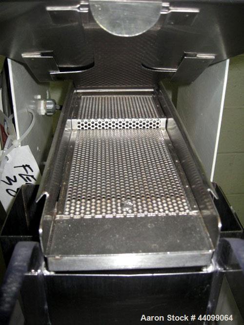 Used Lakso Vibratory Feeder, Model 64. With Eriez model D vibrator, 4"W chute, 15" x 20" hopper, on stainless steel stand, serial # 172.