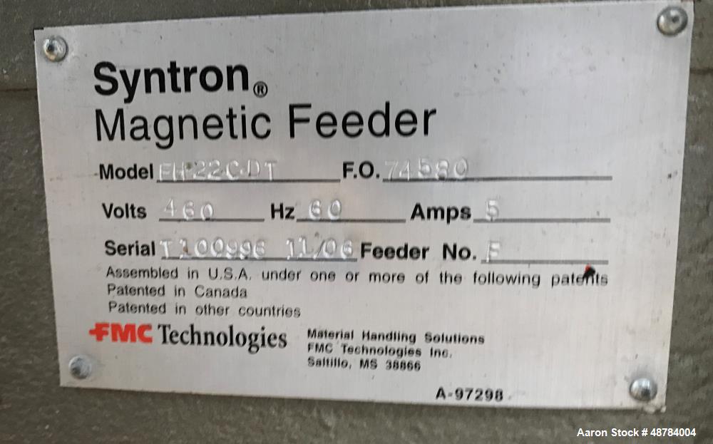 Used FMC Syntron Electromagnetic Vibratory Feeder, Model FH-22-C-DT.